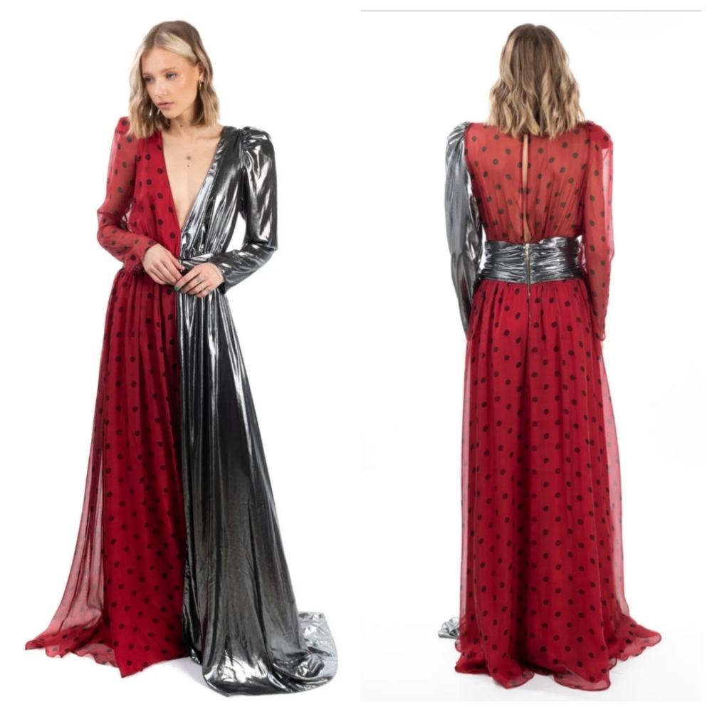 Mangano red & black silk maxi formal gown, IT46/US10, NWT